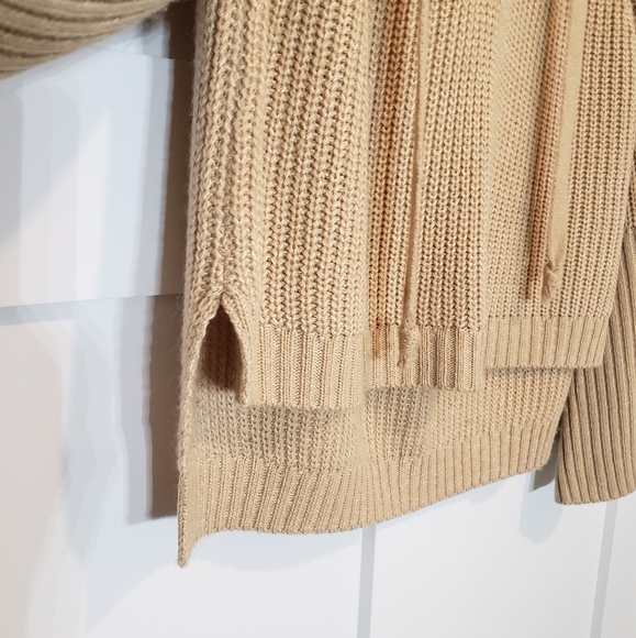 Main Strip Lace Up Front Knitted Tan Sweater Size Medium - Picture 7 of 12